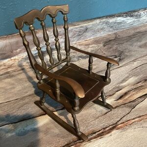 Vintage Heavy Solid Brass  Rocking Chair Figurine Collectible Doll Set Decor